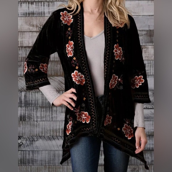 Paparazzi Black Velvet Embroidered Cardigan Kimono size xl - Picture 1 of 7